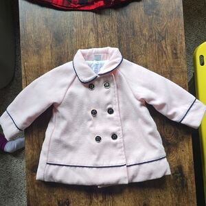 Little Me Light Pink Coat with Navy Trim